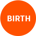 Timeline marker showing the start of birth